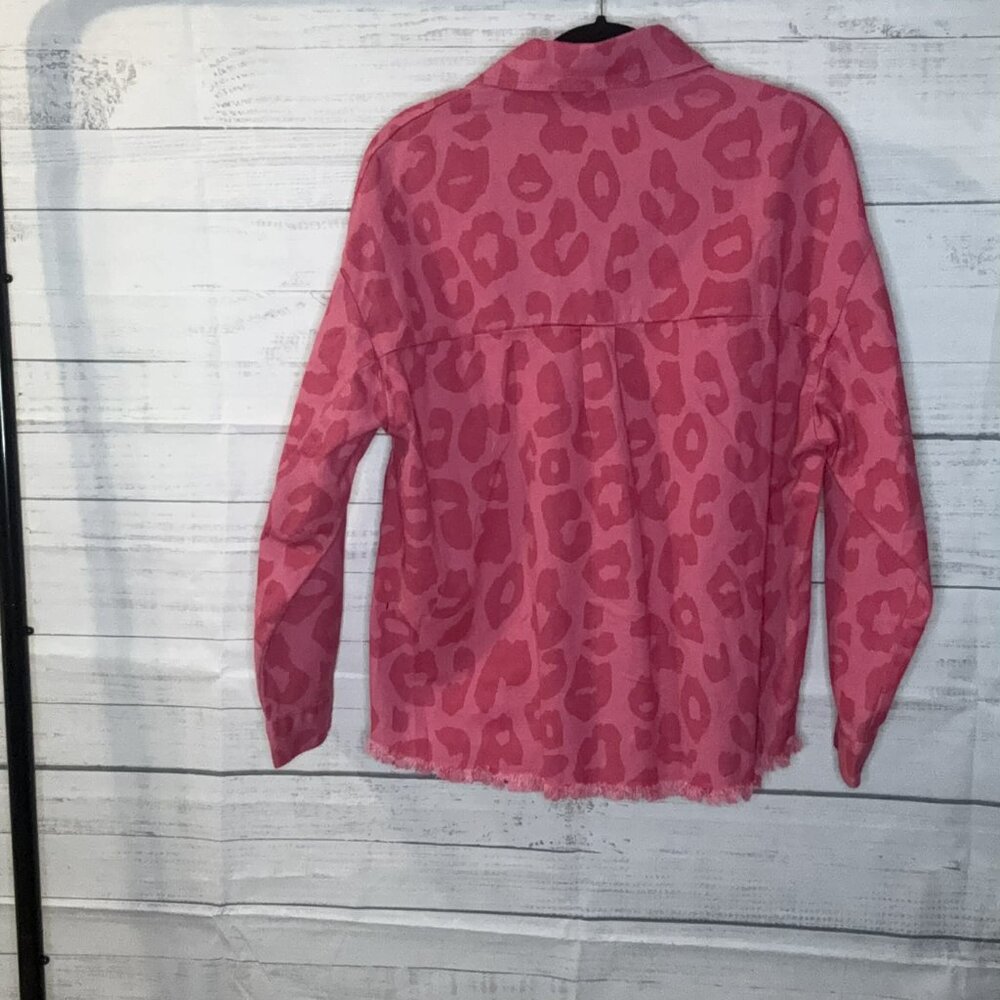 NWOT Pink Leopard Print Button Cuffs Raw Hem Jacket - Picture 8 of 8